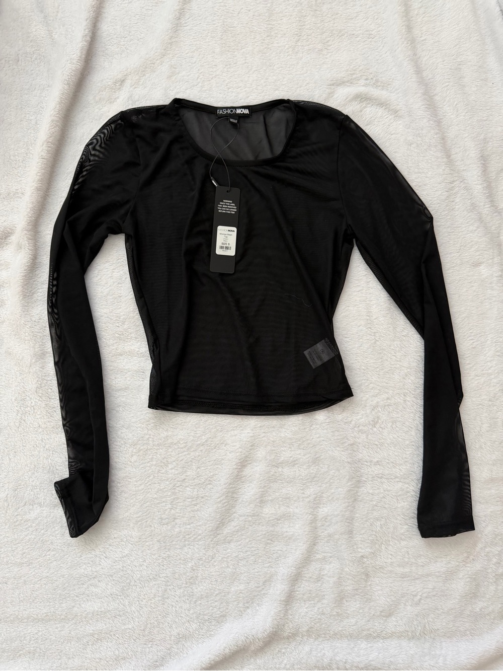 Fashion Nova Black Sheer Long-Sleeve Mesh Crop Top